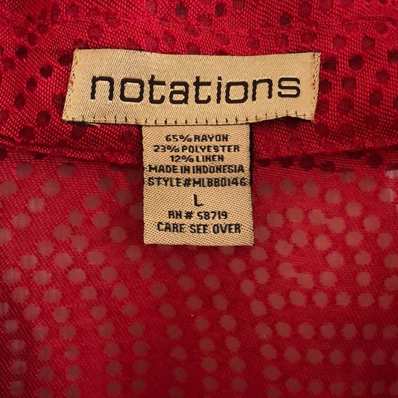 *3/$15 Notations Red Circles Burnout Blouse Sz L EUC - Picture 3 of 6